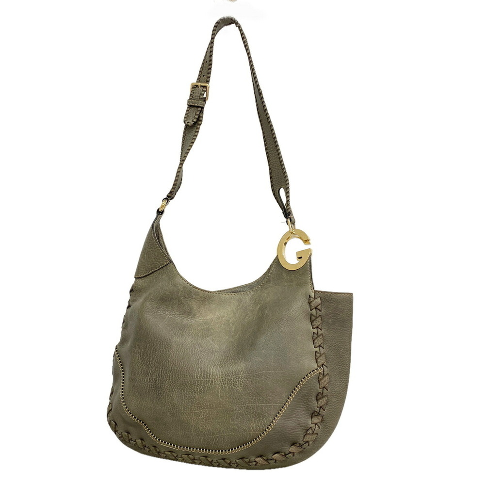 Gucci Shoulder Bag 218781 Leather Gray Champagne Women's